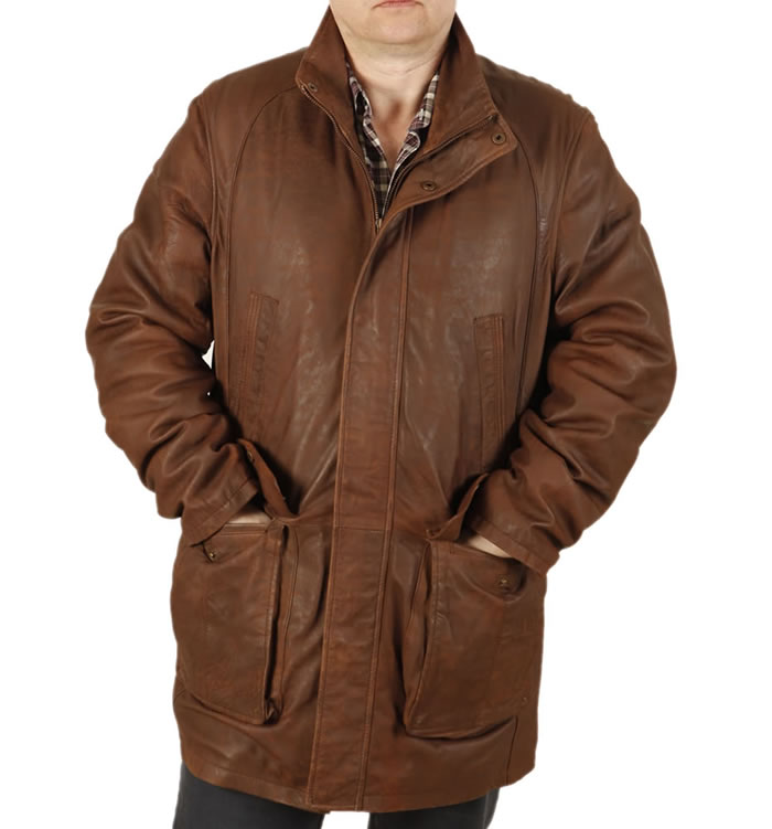 Gents 3/4 Length Rust Brown "Buff" Leather Coat - SL11036