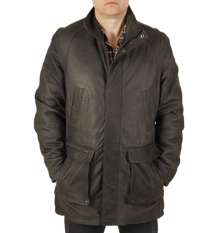 Gents 3/4 Length  Charcoal "Buff" Leather Coat - SL11037