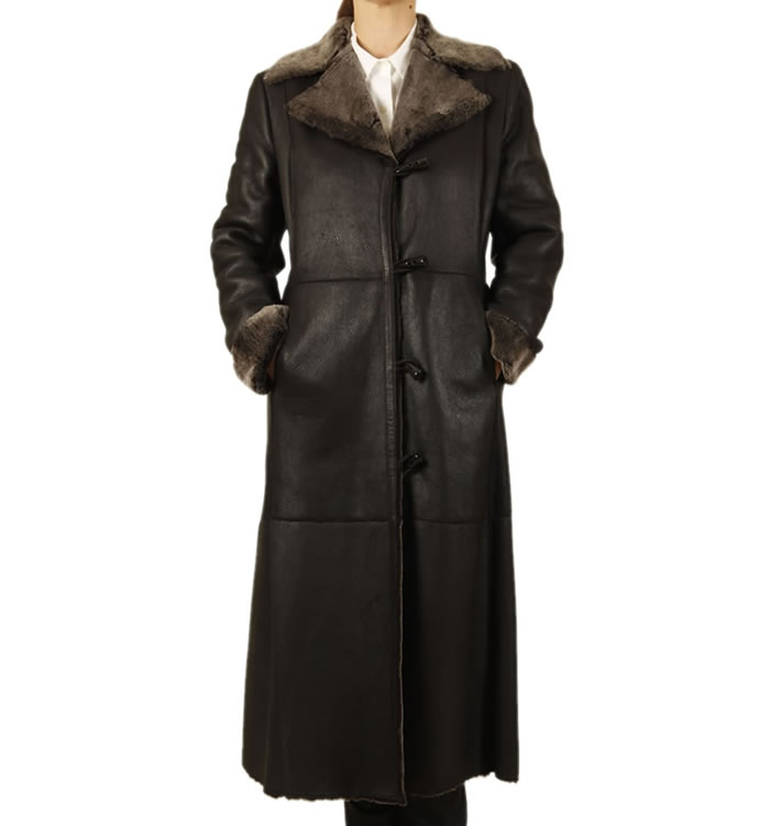 Full Length Black Lambskin Coat - SL117761