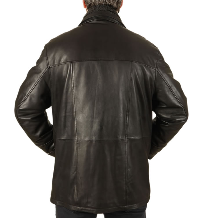 SL12561 - Mens Black Nappa 3/4 Leather Coat With Zip Out Collar