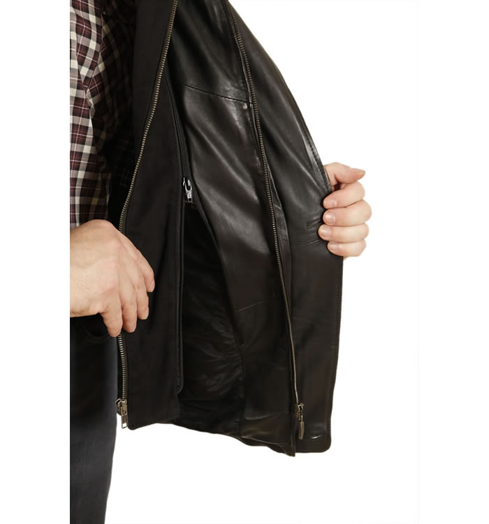SL12561 - Mens Black Nappa 3/4 Leather Coat With Zip Out Collar