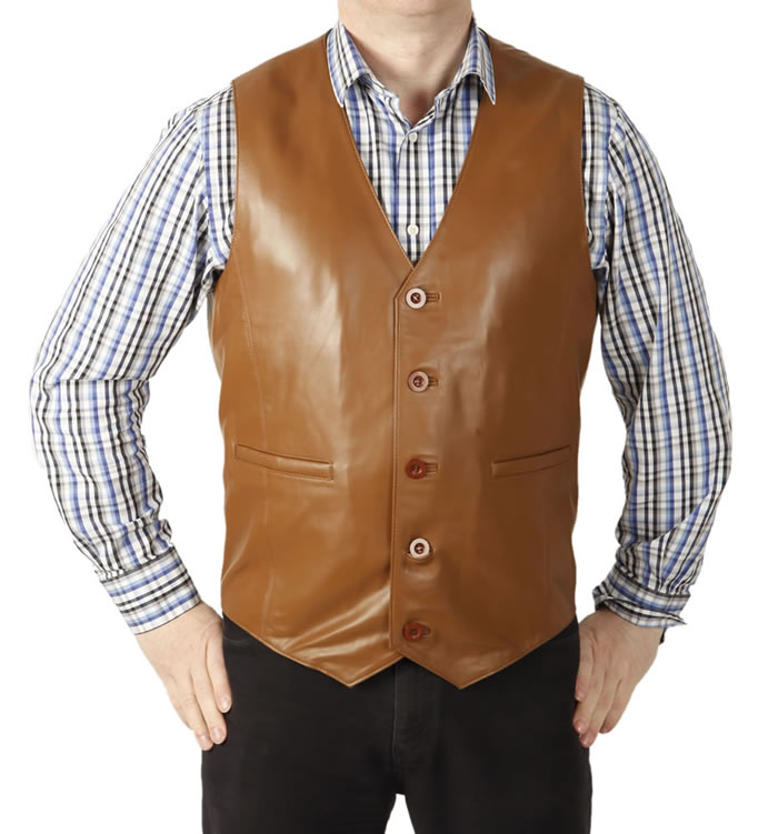 SL11494 - Classic Longer Length Tan Leather Waistcoat
