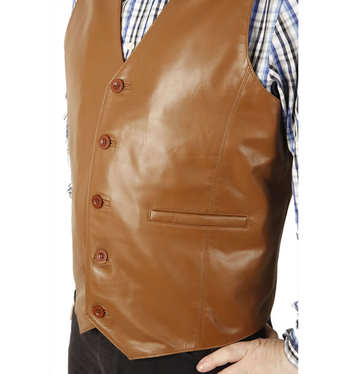SL11494 - Classic Longer Length Tan Leather Waistcoat