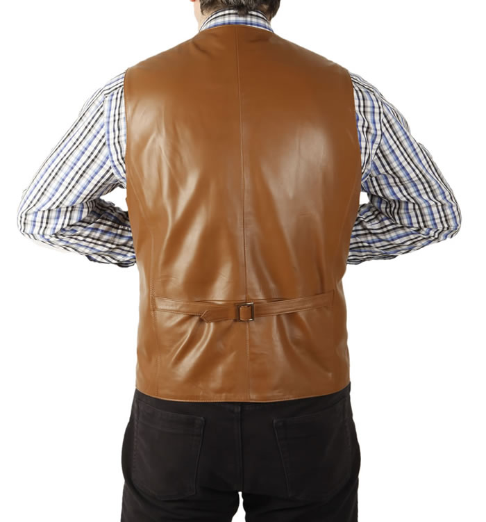 SL11494 - Classic Longer Length Tan Leather Waistcoat