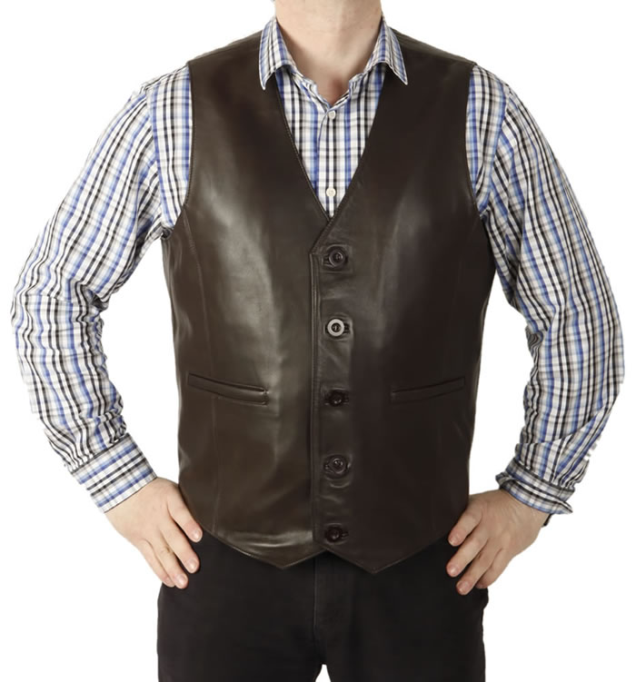 Classic Longer Length Brown Leather Waistcoat - SL11496