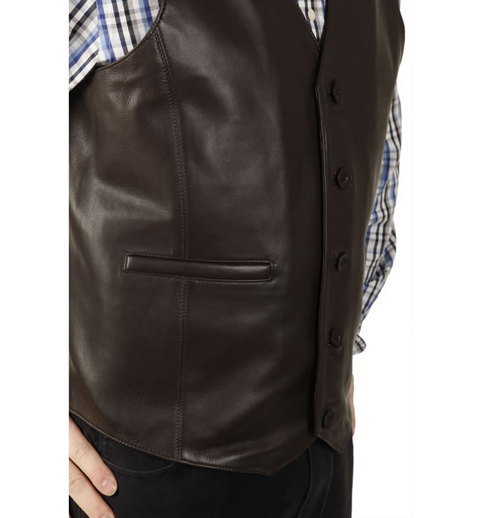 SL11496 - Classic Longer Length Brown Leather Waistcoat