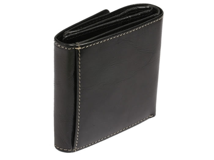 SL30020 - Foldover Multi-Section Black Leather Wallet