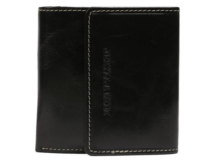 SL30020 - Foldover Multi-Section Black Leather Wallet