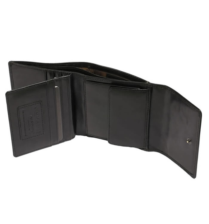 Foldover Multi-Section Black Leather Wallet - SL30020