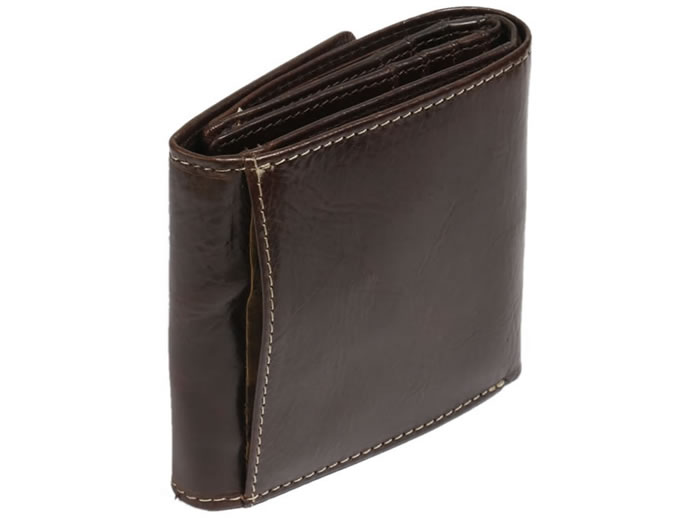 SL300211 - Foldover Multi-Section Brown Leather Wallet