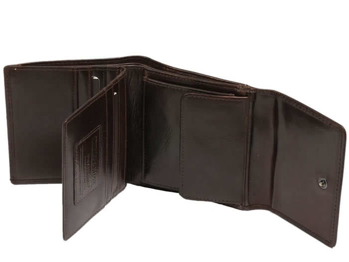SL300211 - Foldover Multi-Section Brown Leather Wallet
