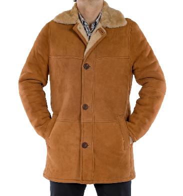 Mens Sheepskin Box Coat In Tan - SL117431