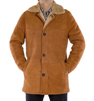 Mens Sheepskin Box Coat In Tan from Simons Leather