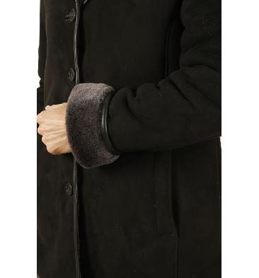 SL117718 - Ladies Shaped Classic Black Sheepskin Jacket