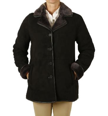 SL117718 - Ladies Shaped Classic Black Sheepskin Jacket