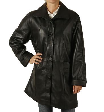 Ladies "Easyfit" Black Leather Coat - SL11470