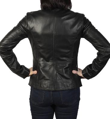 SL11006 - Ladies Shaped Hip Length Black Leather Zip Jacket