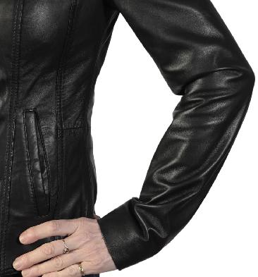 SL11006 - Ladies Shaped Hip Length Black Leather Zip Jacket