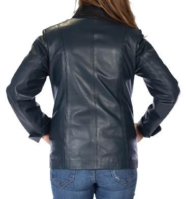 SL115241 - Semi Fitted Navy Blue Leather Jacket