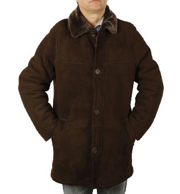 Chocolate Brown Mens Sheepskin Box Coat - SL117432