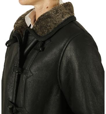 SL1128 - Ladies Black Nappalamb Sheepskin Duffle Coat