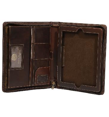 Brown Leather Zip-Up Folio And I-Pad Holder - SL5560