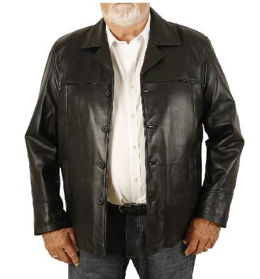 Plus Size Gents Four Button Black Leather Jacket - SL11304XL