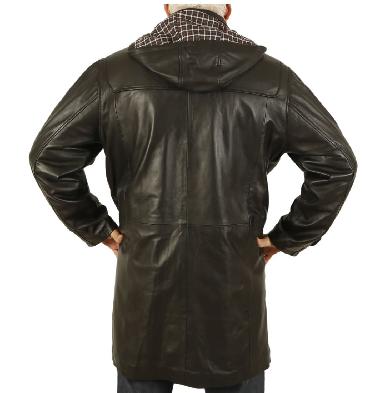SL1209514XL - Size 4XL 3/4 Length Black Leather Duffle Coat