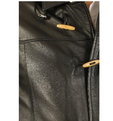 SL1209514XL - Size 4XL 3/4 Length Black Leather Duffle Coat