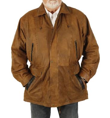 5XL Gents 3/4 Length Antique Tan "Buff"  Leather "Parka" Coat - SL11032115XL