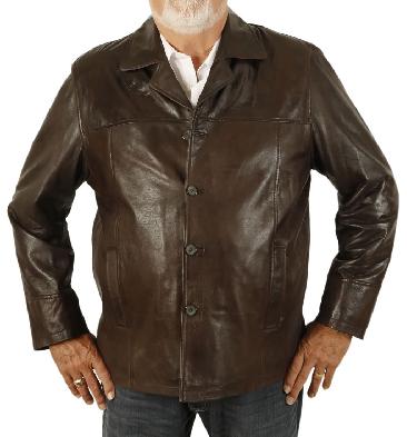 Size 5XL Gents Four Button Brown Leather Jacket - SL1130115XL