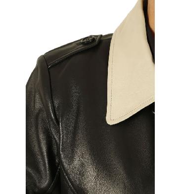 SL1148 - Ladies Broad Fitting Double-Breasted 3/4 Length Two Colour Leather Coat