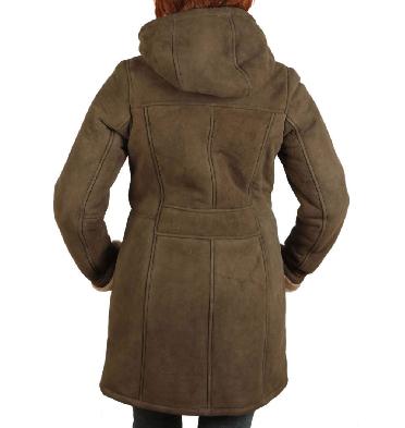 SL114451 - Ladies Suede Finish Taupe Sheepskin Duffle Coat