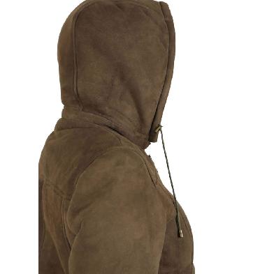 SL114451 - Ladies Suede Finish Taupe Sheepskin Duffle Coat