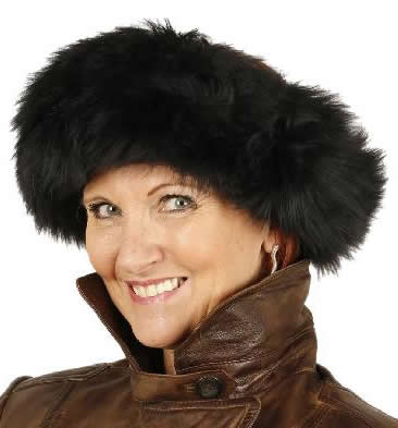 Ladies Full Shearling Black Sheepskin Headband - SL615311