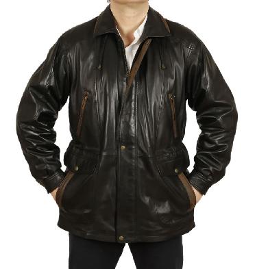 4XL Gents 3/4 Length Black Leather "Parka"  Coat - SL11032124XL