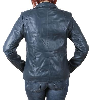 SL11021 - Ladies New Style Semi Fitted Navy Leather Zip Jacket