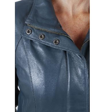SL11021 - Ladies New Style Semi Fitted Navy Leather Zip Jacket