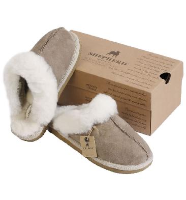 SL601005 - Shepherd Are Girls Cuffed Stone Sheepskin Mule Slipper