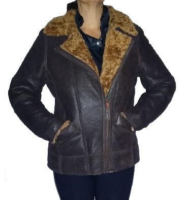 Ladies Cross-Over Sheepskin Aviator Jacket In Caramel - SL115941