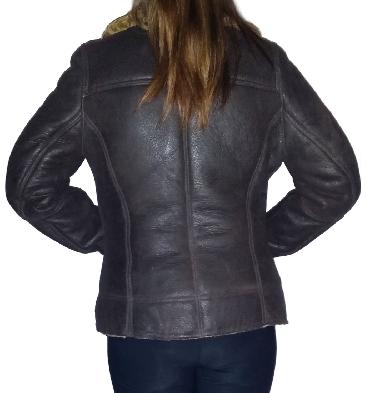 SL115941 - Ladies Cross-Over Sheepskin Aviator Jacket In Caramel