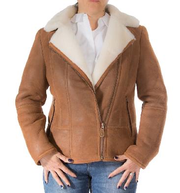Ladies Cross-Zip Sheepskin Jacket In Whisky - SL115920