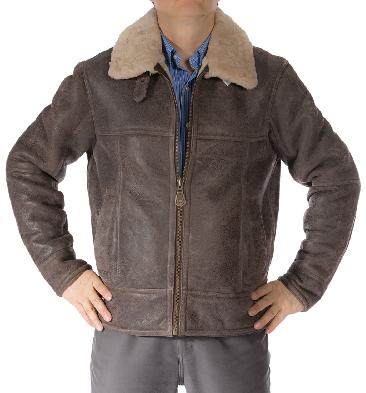 Antique Brown/Cream Straight Zip Sheepskin Flying Jacket - SL1160A