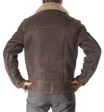SL1160A - Antique Brown/Cream Straight Zip Sheepskin Flying Jacket
