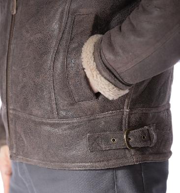 SL1160A - Antique Brown/Cream Straight Zip Sheepskin Flying Jacket