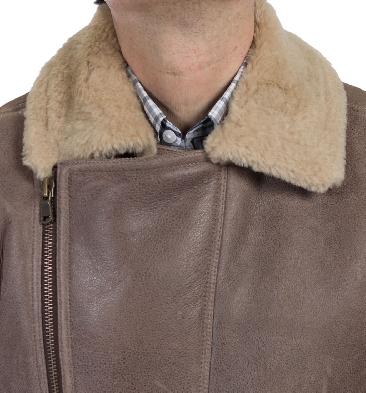 SL115810 - Cross Over Sheepskin Flying Jacket In Sand Cream