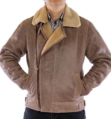 SL115810 - Cross Over Sheepskin Flying Jacket In Sand Cream