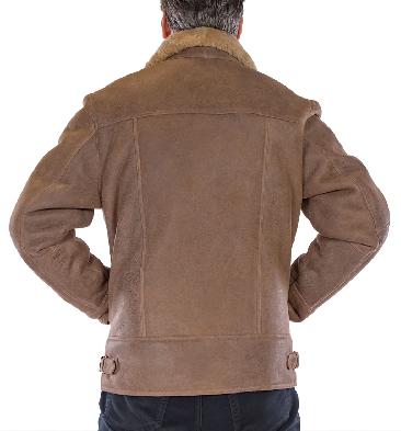 SL1160N - Sand/Beige Straight Zip Sheepskin Flying Jacket