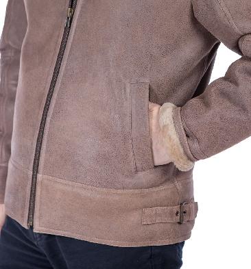 SL1160N - Sand/Beige Straight Zip Sheepskin Flying Jacket