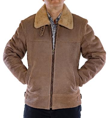 Sand/Beige Straight Zip Sheepskin Flying Jacket from Simons Leather